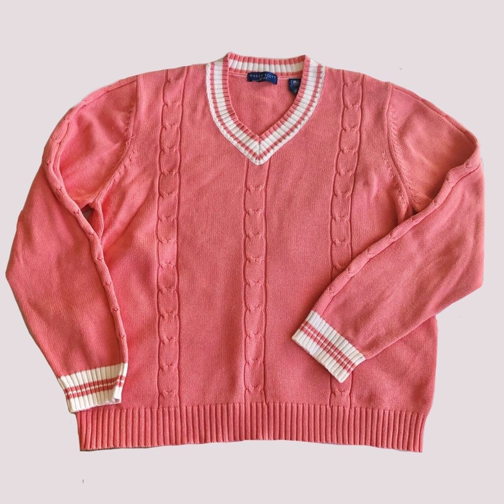 Salmon pink weaved cable knit sweater XL